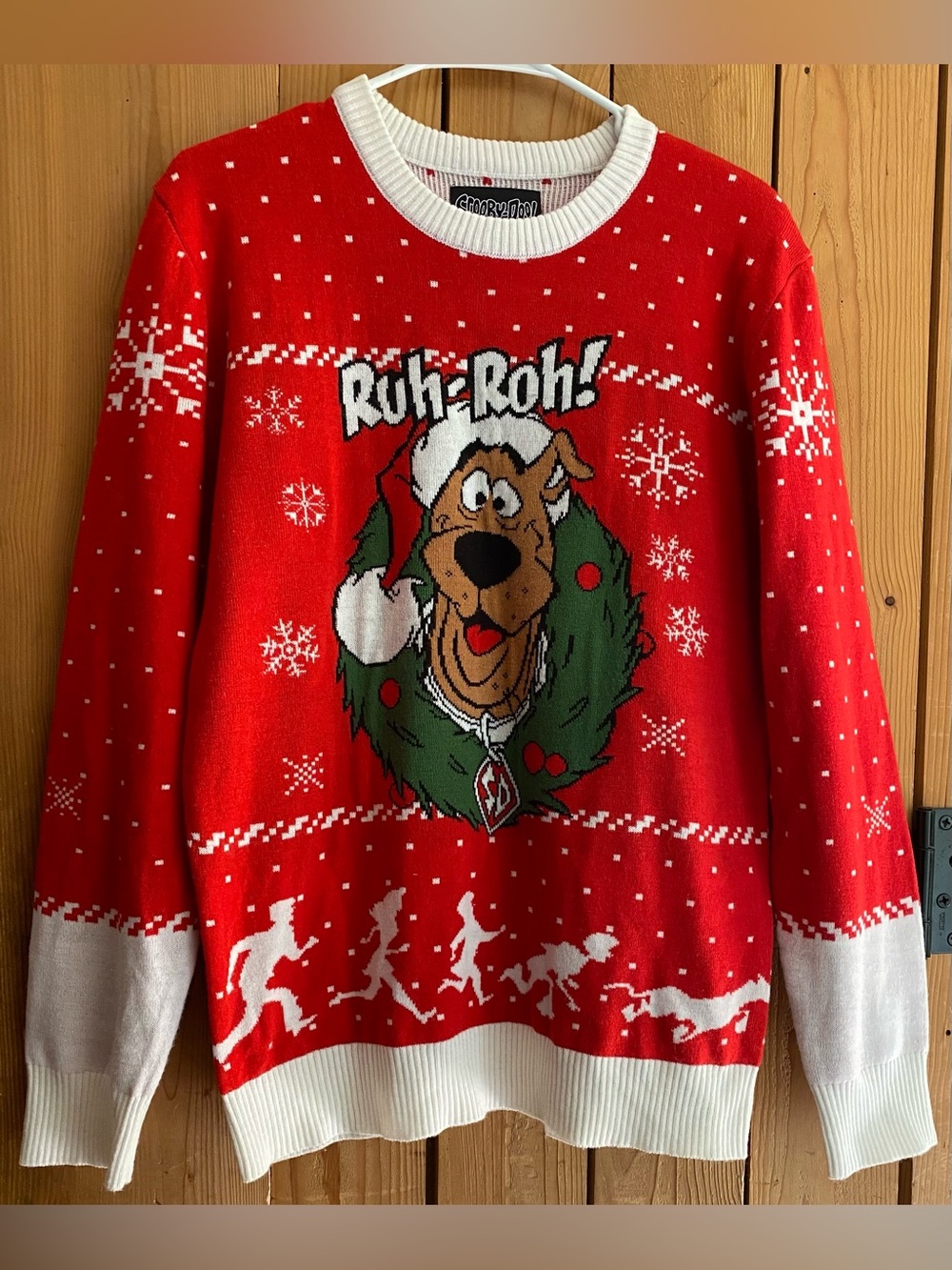 Scooby-Doo Red with White Snowflakes Christmas Ugly Sweater - 'Ruh-Roh!'